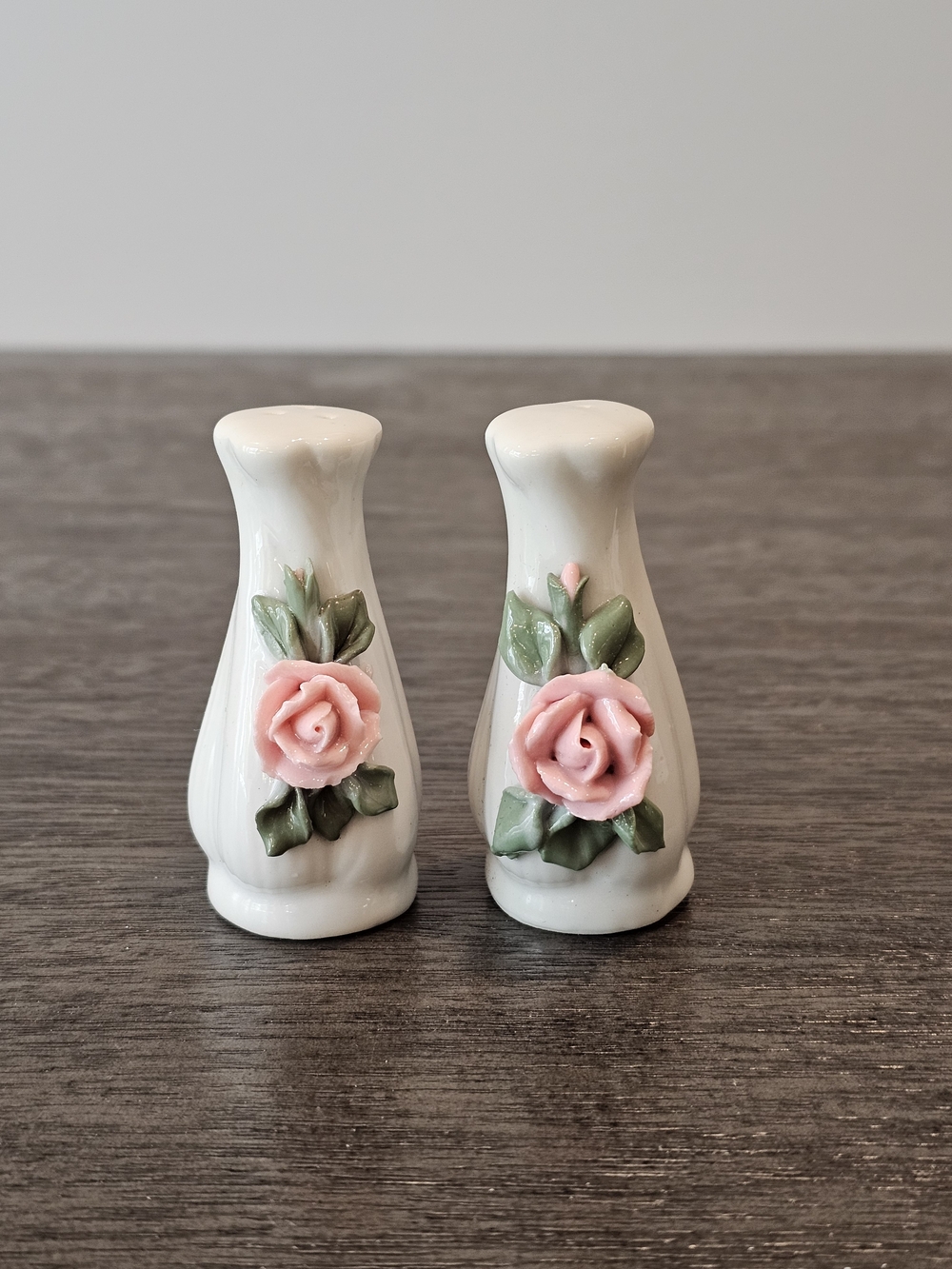 Porcelain Pink Rose Salt and Pepper Shaker Set